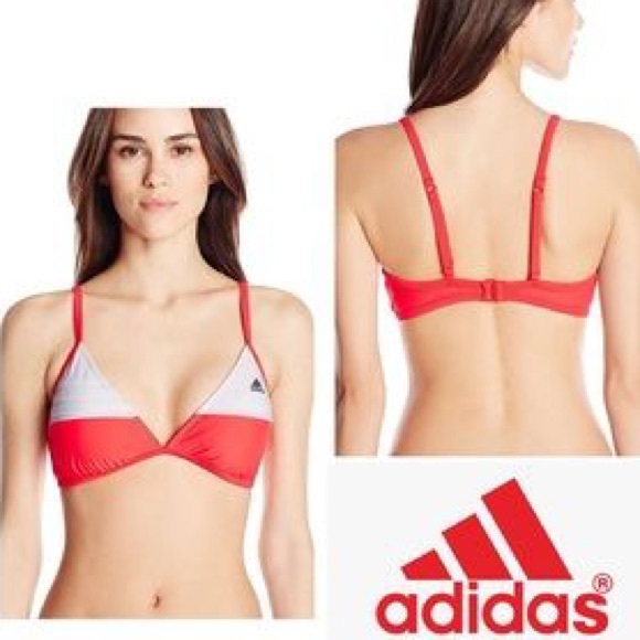 NEW! ADIDAS Cross Back Bikini Top Size 10 Hot Coral White Athletic - Picture 4 of 13
